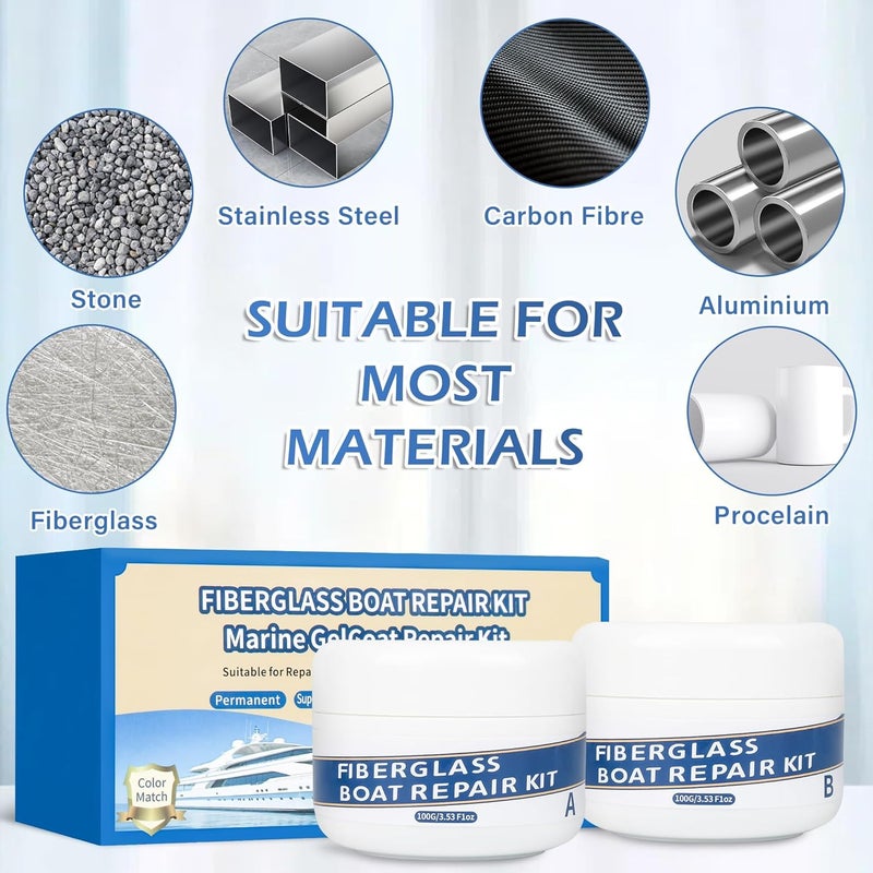 VerdeVilla Marine Fiberglass Repair Kit for Boats, 200g/7.06oz Gel Coat Kepair kit for Boats, Epoxy Filler for Repairs Cracks, Scratches, Debris, Holes, Gaps, Suitable for Fiberglass, Acrylic, Porcelain - Image 5